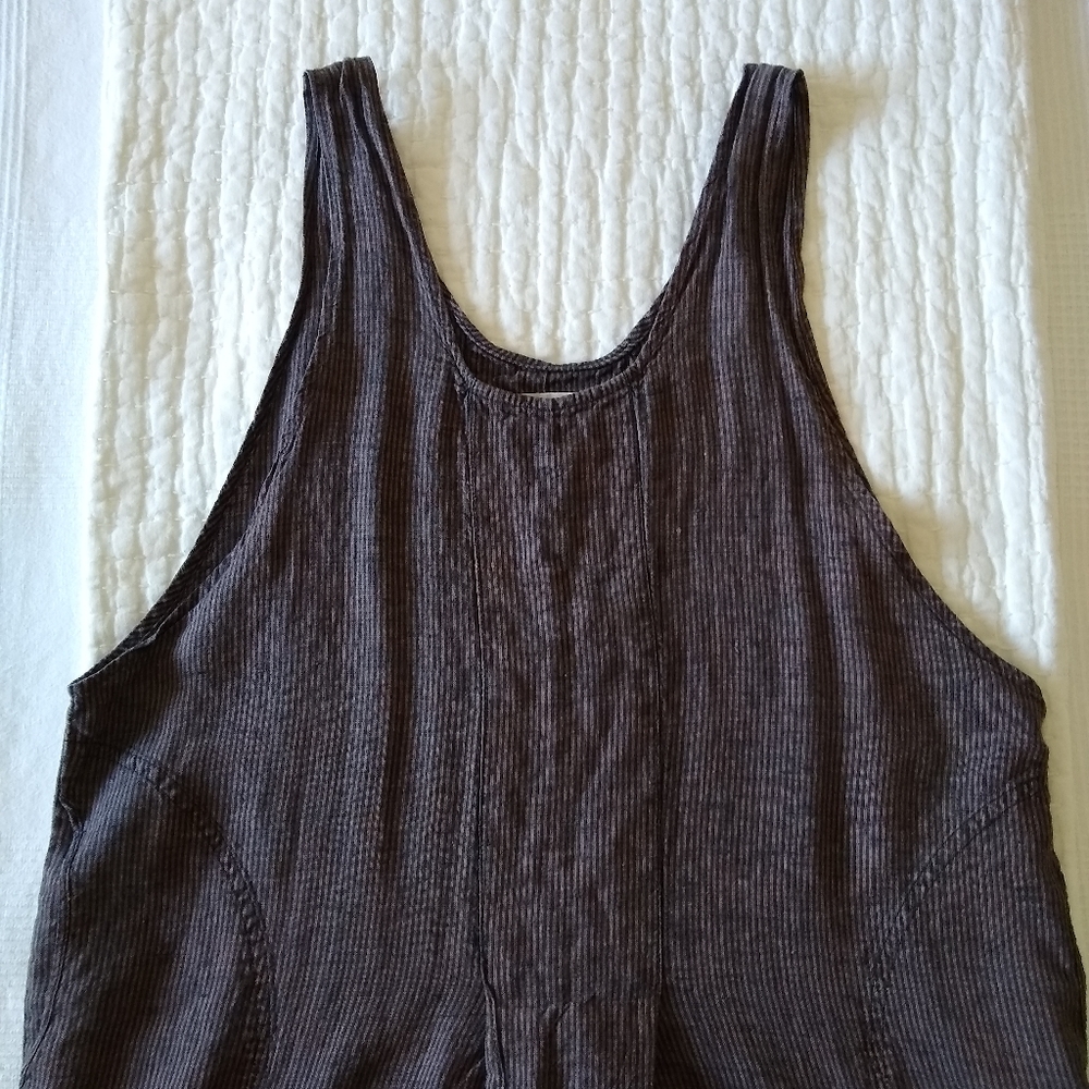 Vintage Flax Maxi Jumper Dress Linen Pockets L
